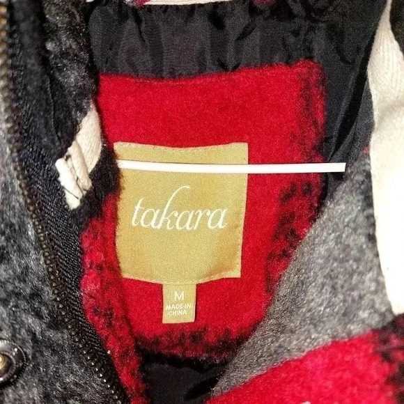 Women's Takara Red and Black Plaid vest with removable Furry hood. Size Medium - Picture 7 of 8